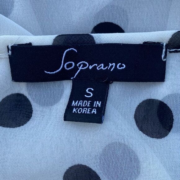 Soprano Women's Black White Sheer Sleeveless Polka Dot Peplum Tank Top Small - Picture 3 of 4